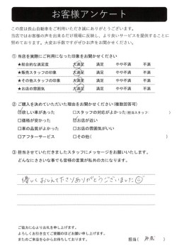 2023年11月5日の有限会社長山自動車整備工場 軽未使用車専門店のお客様