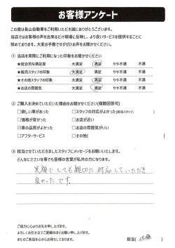 2024年12月16日の有限会社長山自動車整備工場 軽未使用車専門店のお客様